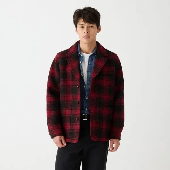 J.Crew Limited-Edition Ludlow Overcoat English Wool Black Red Plaid M Medium NEW